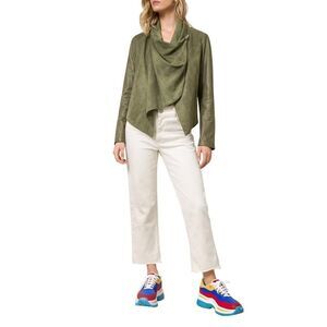 BLANK NYC Women's Faux Suede/Leather Asymmetrical Zip Front Jacket Green Size XS